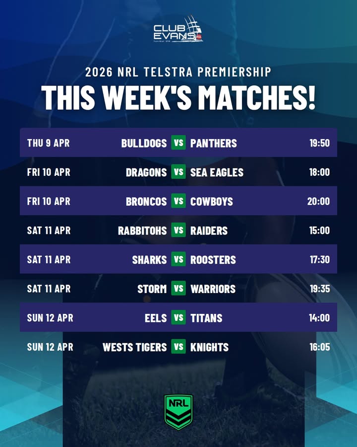 Featured image for “Live NRL Matches This Week at Club Evans”
