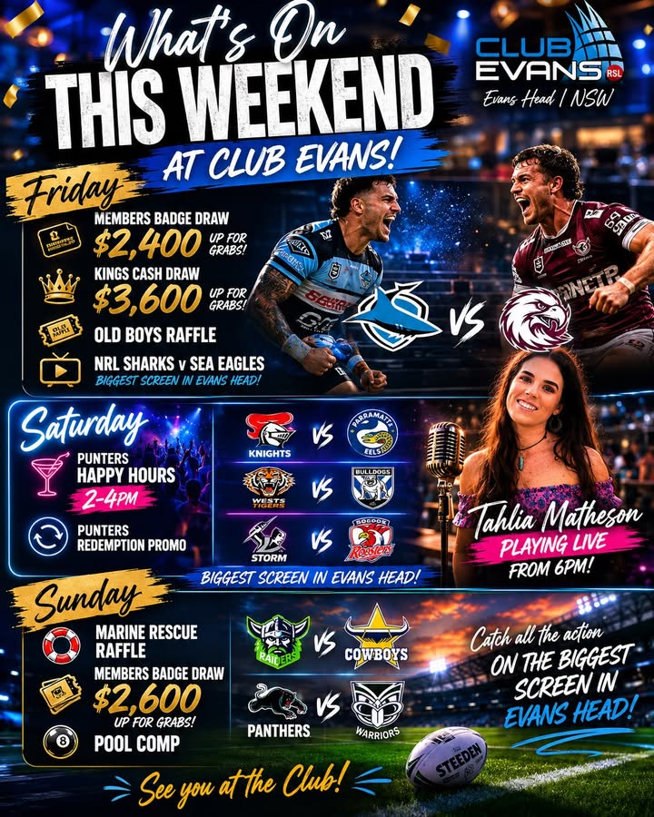 Featured image for “Epic Weekend at Club Evans – Cash, Music & NRL”