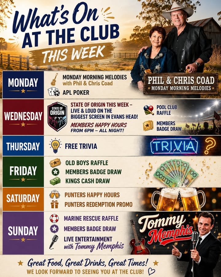 Featured image for “What’s On at Club Evans This Week”