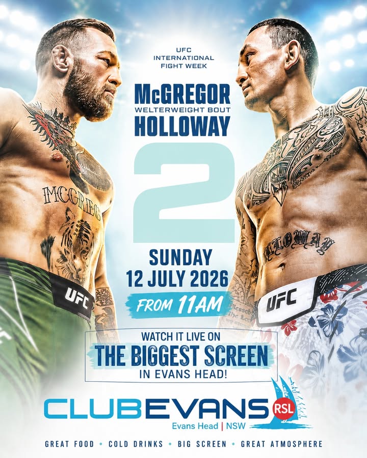 Featured image for “Watch McGregor vs Holloway 2 Live at Club Evans RSL”