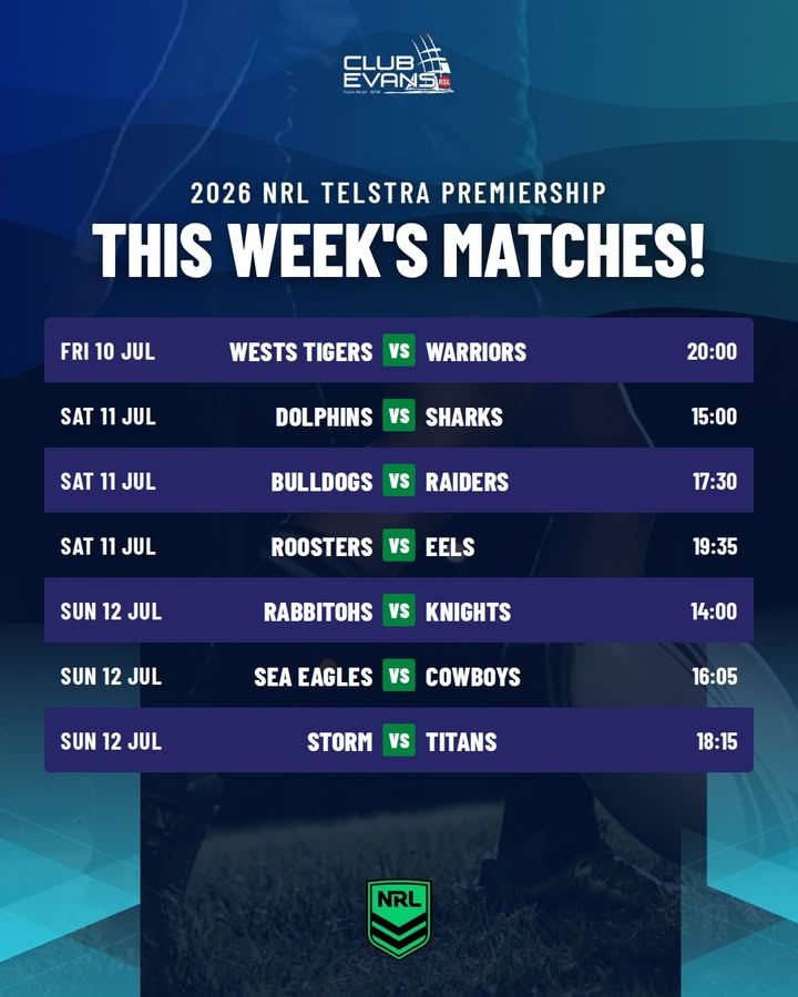 Featured image for “2026 NRL Telstra Premiership This Week’s Matches at Club Evans RSL”