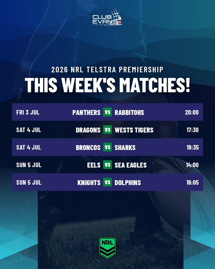 Featured image for “This Week’s NRL Telstra Premiership Matches at Club Evans”