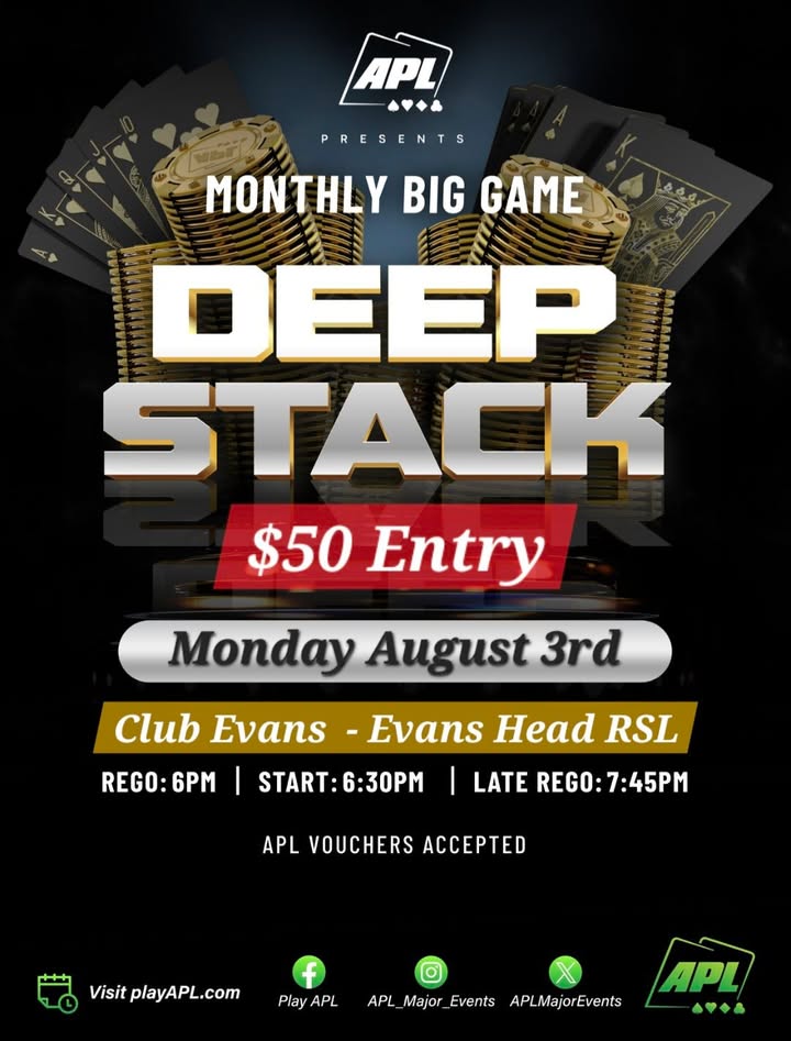 Featured image for “APL Monthly Big Game Deep Stack Poker at Club Evans RSL”