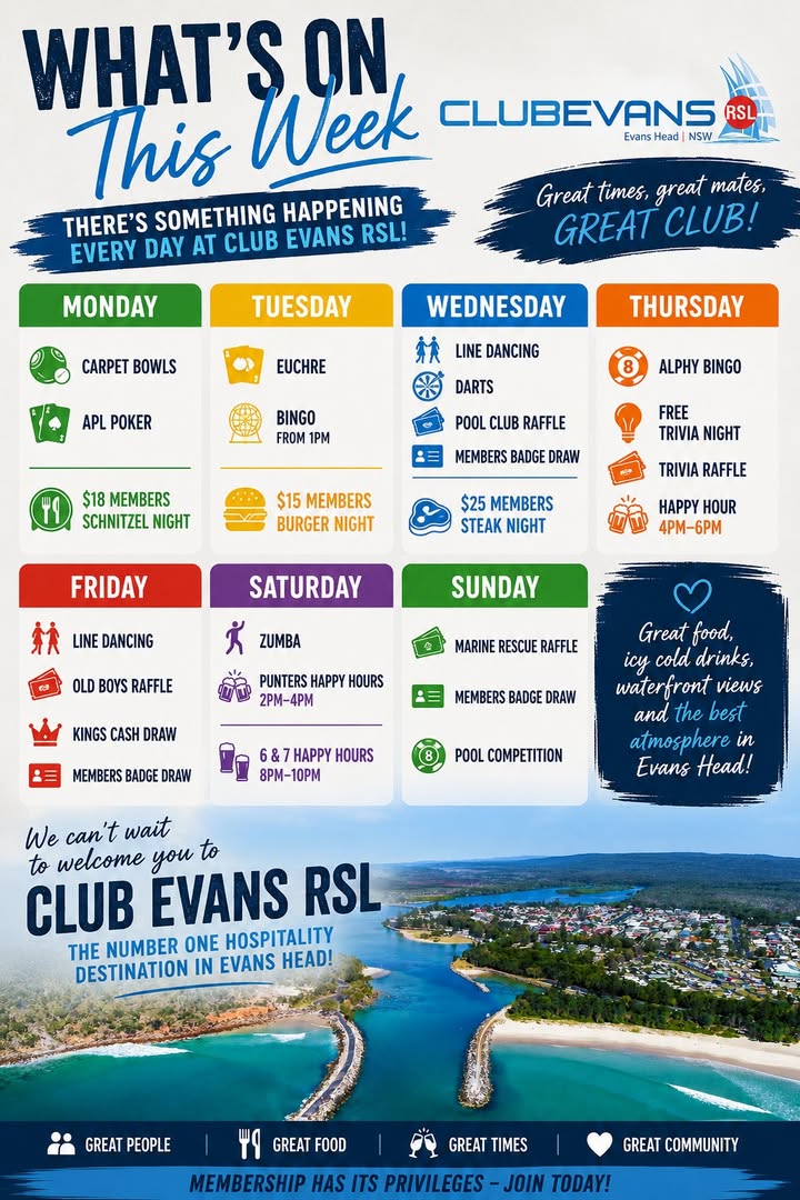 Featured image for “Weekly Events at Club Evans RSL – Something Every Day”