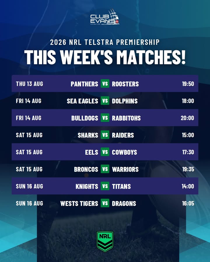 Featured image for “Watch Live NRL Matches This Week at Club Evans RSL”
