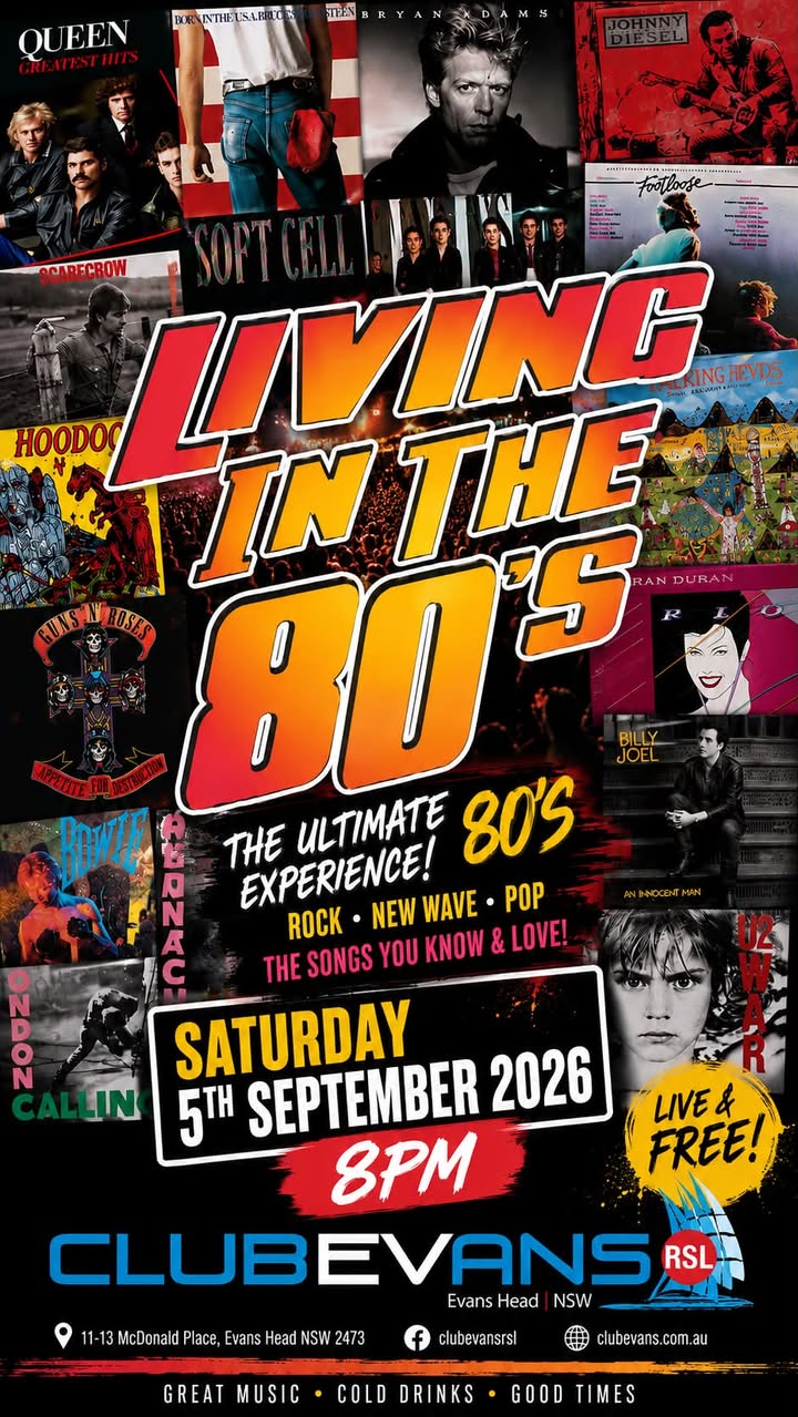 Featured image for “Living in the 80’s – Free Live Music at Club Evans RSL”