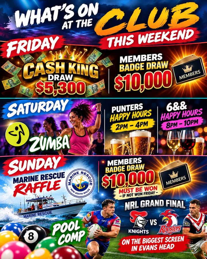 Featured image for “Big Weekend at Club Evans RSL – $10,000 & NRL Grand Final”