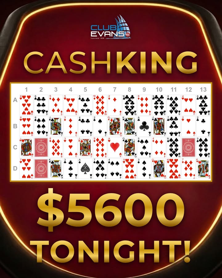 Featured image for “CashKing Jackpot at $5,600 Tonight at Club Evans RSL”
